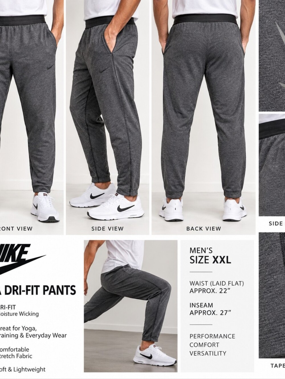 Nike Yoga Dri-FIT Pants Men XXL Gray Tapered Stretch Joggers